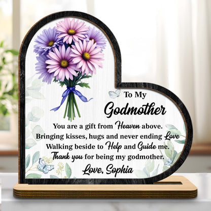 To My Godmother Floral And Butterfly Heart Plaque - Personalized Custom 2-Layer Wood Plaque With Flat Base - MOM146_WPLA