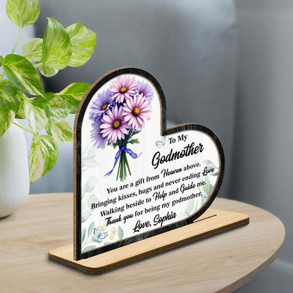 To My Godmother Floral And Butterfly Heart Plaque - Personalized Custom 2-Layer Wood Plaque With Flat Base - MOM146_WPLA