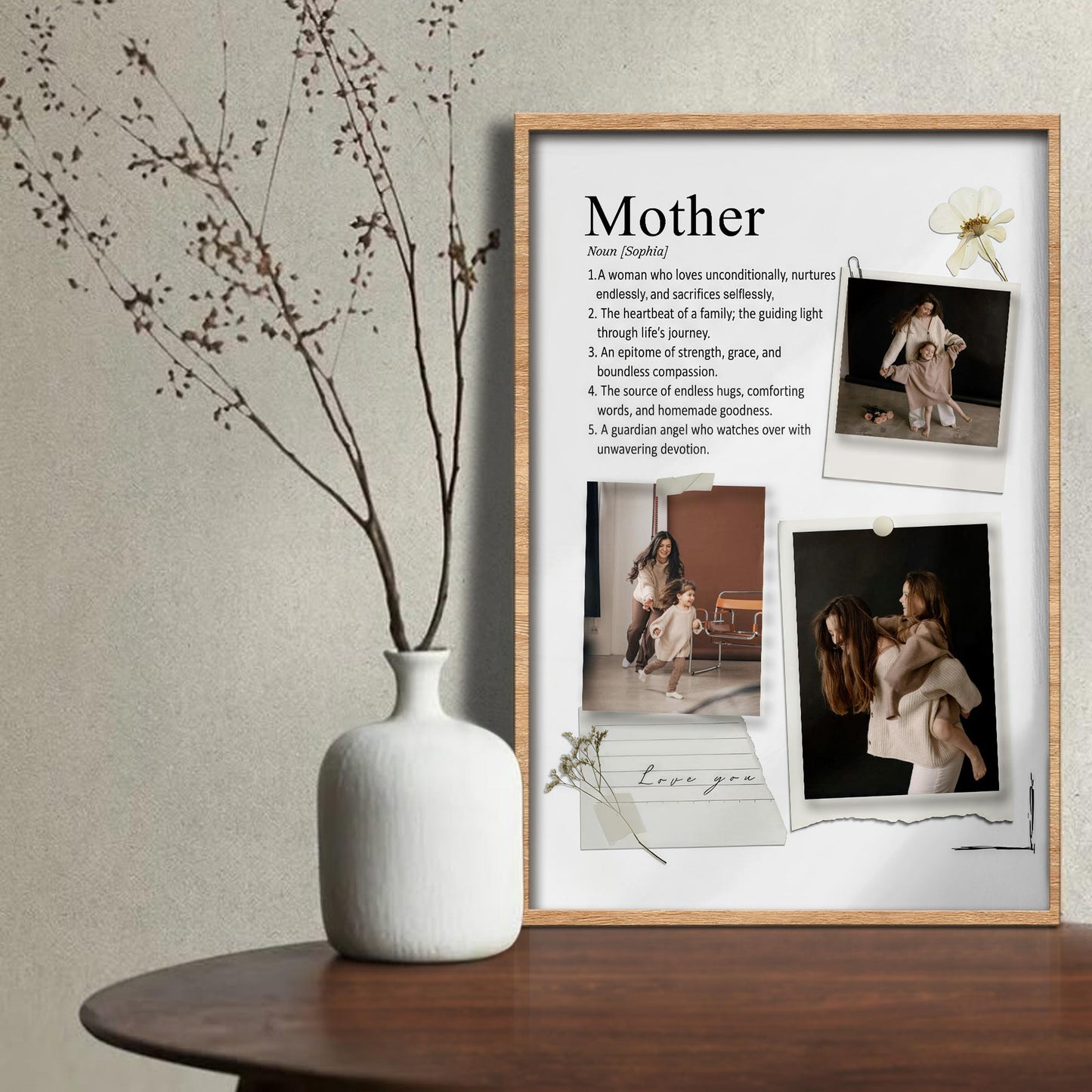 Mother Definition Personalized Photo Collage With Flower And Polaroid Frames - Personalized Custom Vertical Poster - MOM171_VPOS