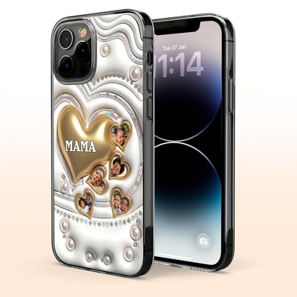 Mama Gold Hearts And Pearls With Custom Photos - Personalized Clear Phone Case - MOM176_PHC