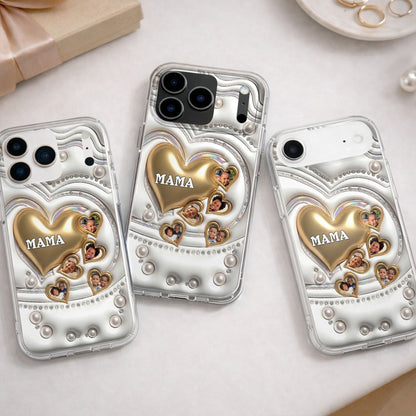 Mama Gold Hearts And Pearls With Custom Photos - Personalized Clear Phone Case - MOM176_PHC