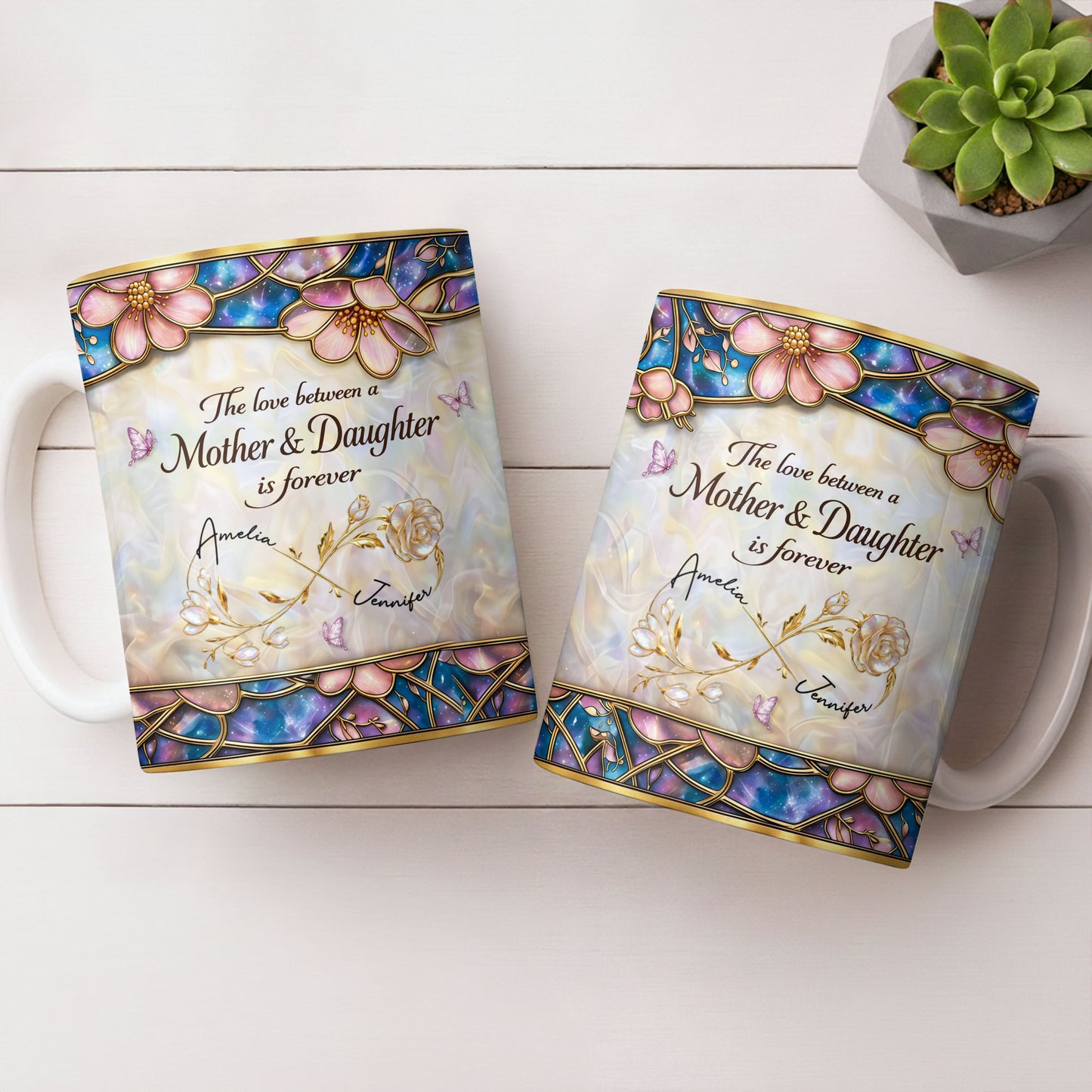 The Love Between A Mother And Daughter Is Forever Flowers And Butterflies - Personalized Custom Coffee Mug - MOM196_MG
