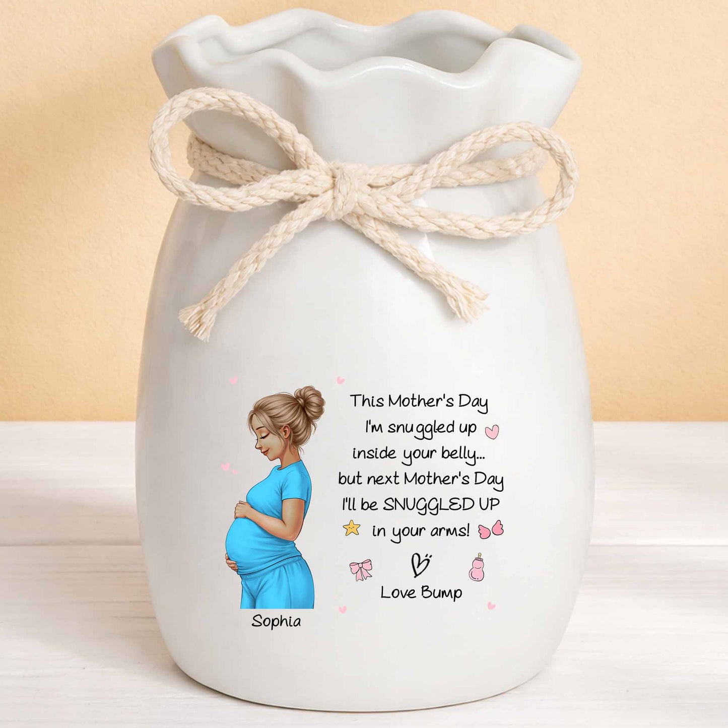 Snuggled Up Inside Your Belly Pregnant Woman Ribbon Flower Vase - Personalized Ribbon Tie Flower Vase - MOM259_RICVA