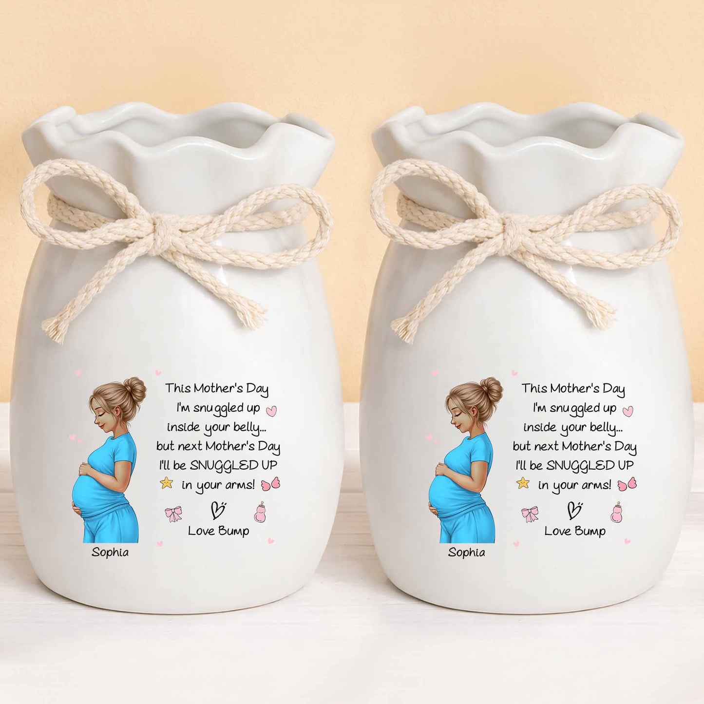 Snuggled Up Inside Your Belly Pregnant Woman Ribbon Flower Vase - Personalized Ribbon Tie Flower Vase - MOM259_RICVA