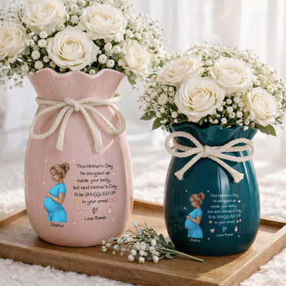 Snuggled Up Inside Your Belly Pregnant Woman Ribbon Flower Vase - Personalized Ribbon Tie Flower Vase - MOM259_RICVA