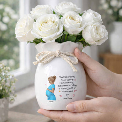 Snuggled Up Inside Your Belly Pregnant Woman Ribbon Flower Vase - Personalized Ribbon Tie Flower Vase - MOM259_RICVA