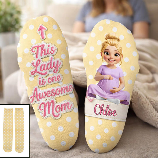 This Lady Is One Awesome Mom Pregnant Lady Polka Dots - Personalized Crew Socks - MOM271_CSOCK
