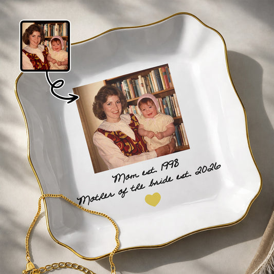 Mom Mother Of The Bride Photo Upload Heart - Personalized Lace Square Jewelry Dish - MOM275_LCRF