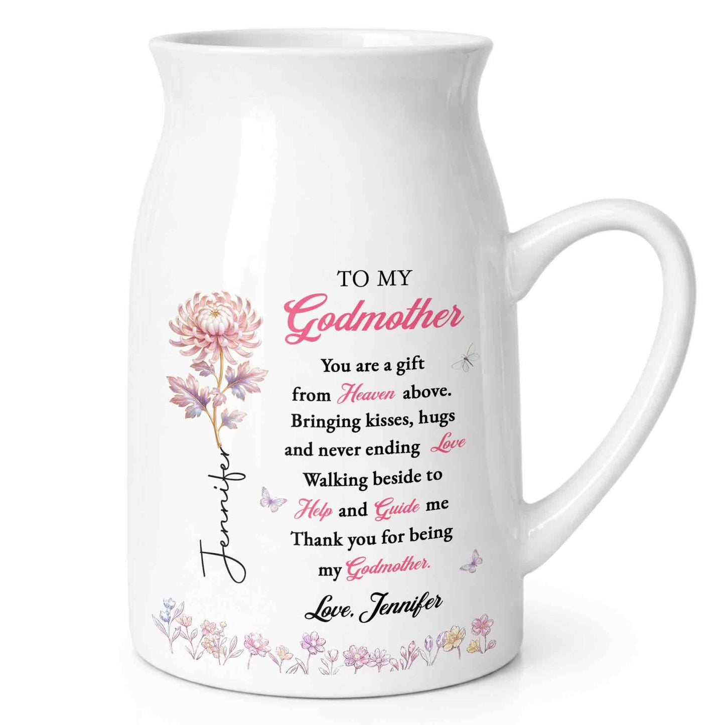 To My Godmother You Are A Gift Heaven Above Birth Month Flowers - Personalized Ceramic Flower Vase - MOM276_CEV