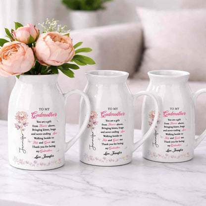 To My Godmother You Are A Gift Heaven Above Birth Month Flowers - Personalized Ceramic Flower Vase - MOM276_CEV