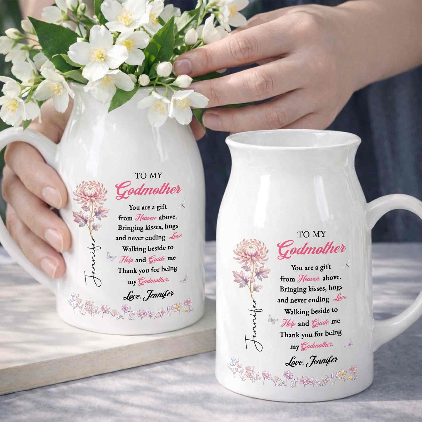 To My Godmother You Are A Gift Heaven Above Birth Month Flowers - Personalized Ceramic Flower Vase - MOM276_CEV