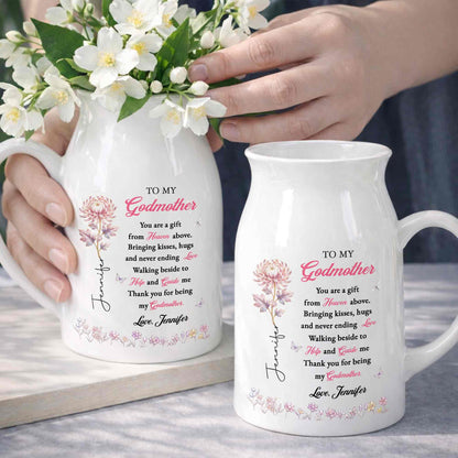 To My Godmother You Are A Gift Heaven Above Birth Month Flowers - Personalized Ceramic Flower Vase - MOM276_CEV