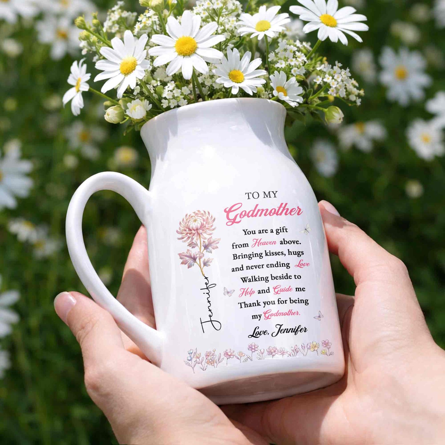 To My Godmother You Are A Gift Heaven Above Birth Month Flowers - Personalized Ceramic Flower Vase - MOM276_CEV