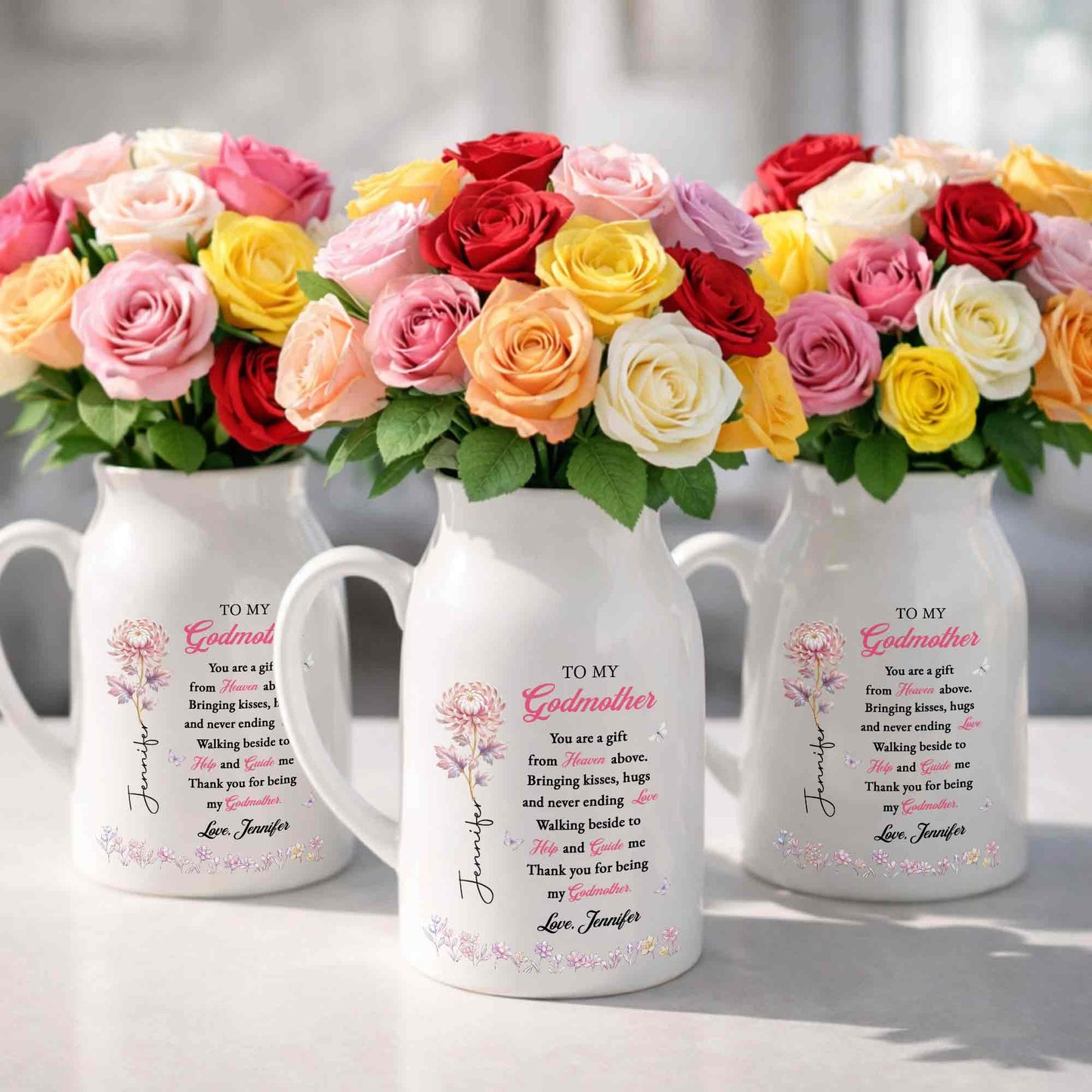 To My Godmother You Are A Gift Heaven Above Birth Month Flowers - Personalized Ceramic Flower Vase - MOM276_CEV
