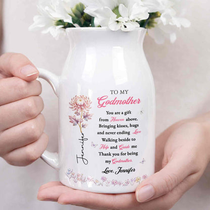 To My Godmother You Are A Gift Heaven Above Birth Month Flowers - Personalized Ceramic Flower Vase - MOM276_CEV