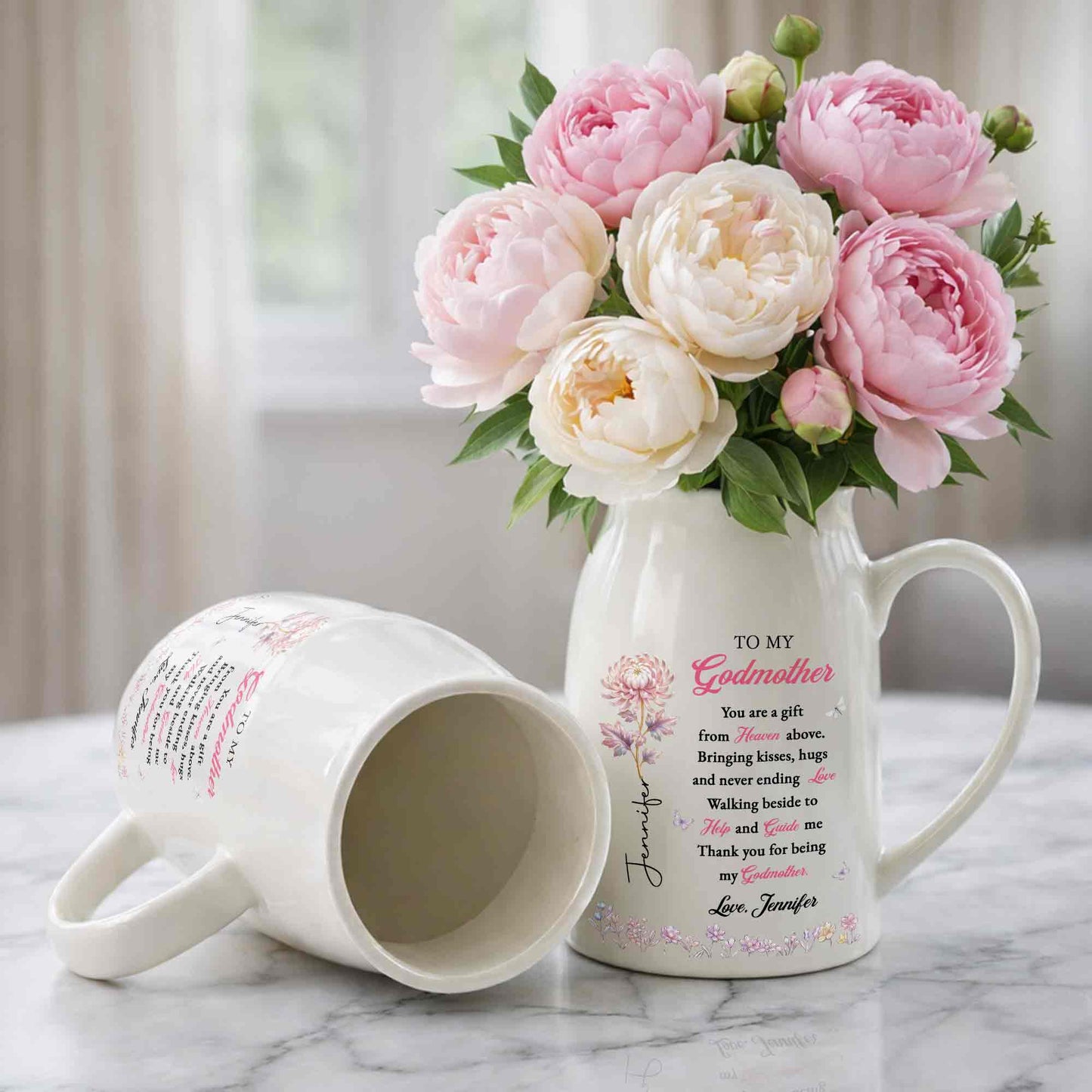 To My Godmother You Are A Gift Heaven Above Birth Month Flowers - Personalized Ceramic Flower Vase - MOM276_CEV