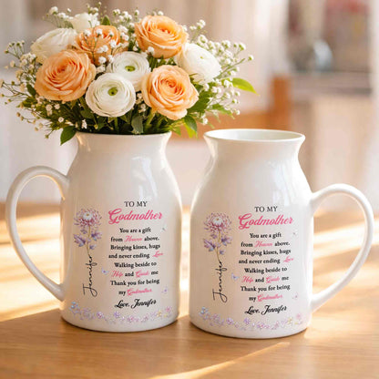 To My Godmother You Are A Gift Heaven Above Birth Month Flowers - Personalized Ceramic Flower Vase - MOM276_CEV
