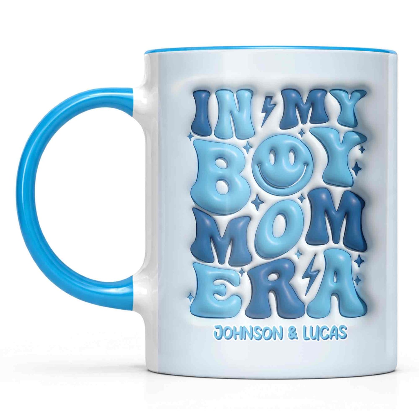 In My Boy Mom Era With 3D Inflated Smiley Face And Stars - Personalized Custom Accent Mug - MOM293_AMUG