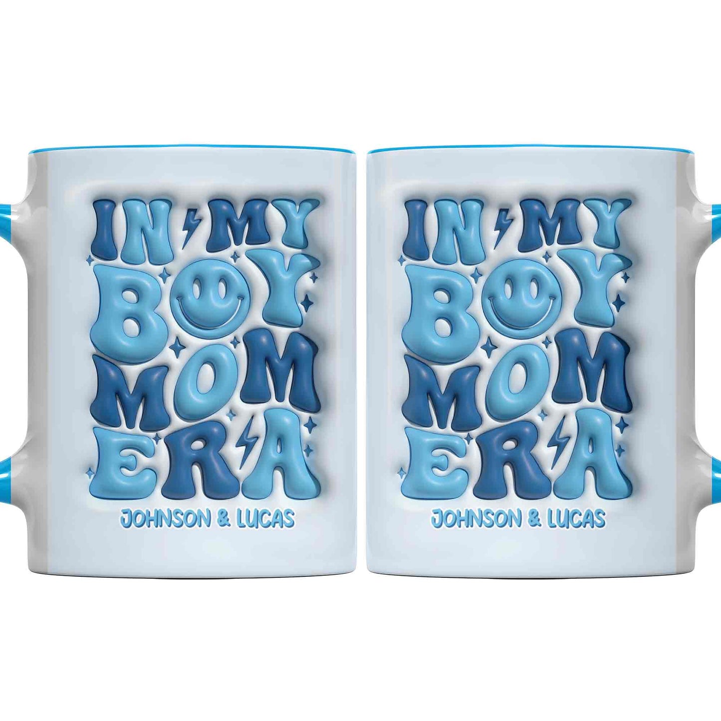 In My Boy Mom Era With 3D Inflated Smiley Face And Stars - Personalized Custom Accent Mug - MOM293_AMUG