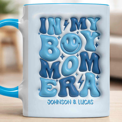 In My Boy Mom Era With 3D Inflated Smiley Face And Stars - Personalized Custom Accent Mug - MOM293_AMUG