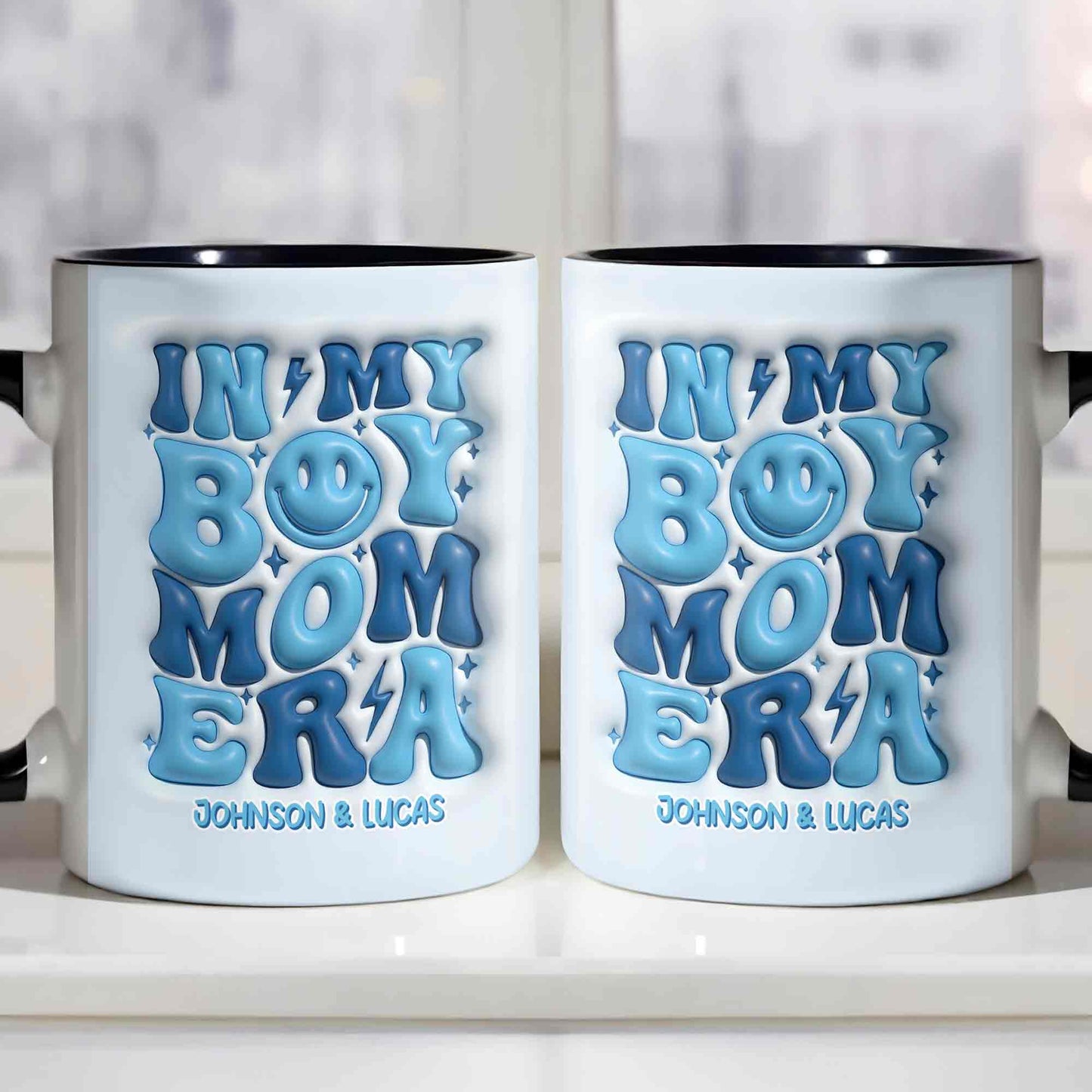 In My Boy Mom Era With 3D Inflated Smiley Face And Stars - Personalized Custom Accent Mug - MOM293_AMUG