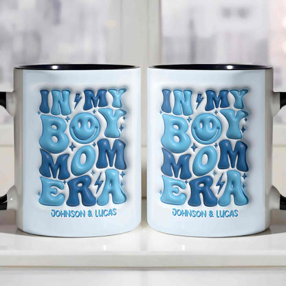 In My Boy Mom Era With 3D Inflated Smiley Face And Stars - Personalized Custom Accent Mug - MOM293_AMUG
