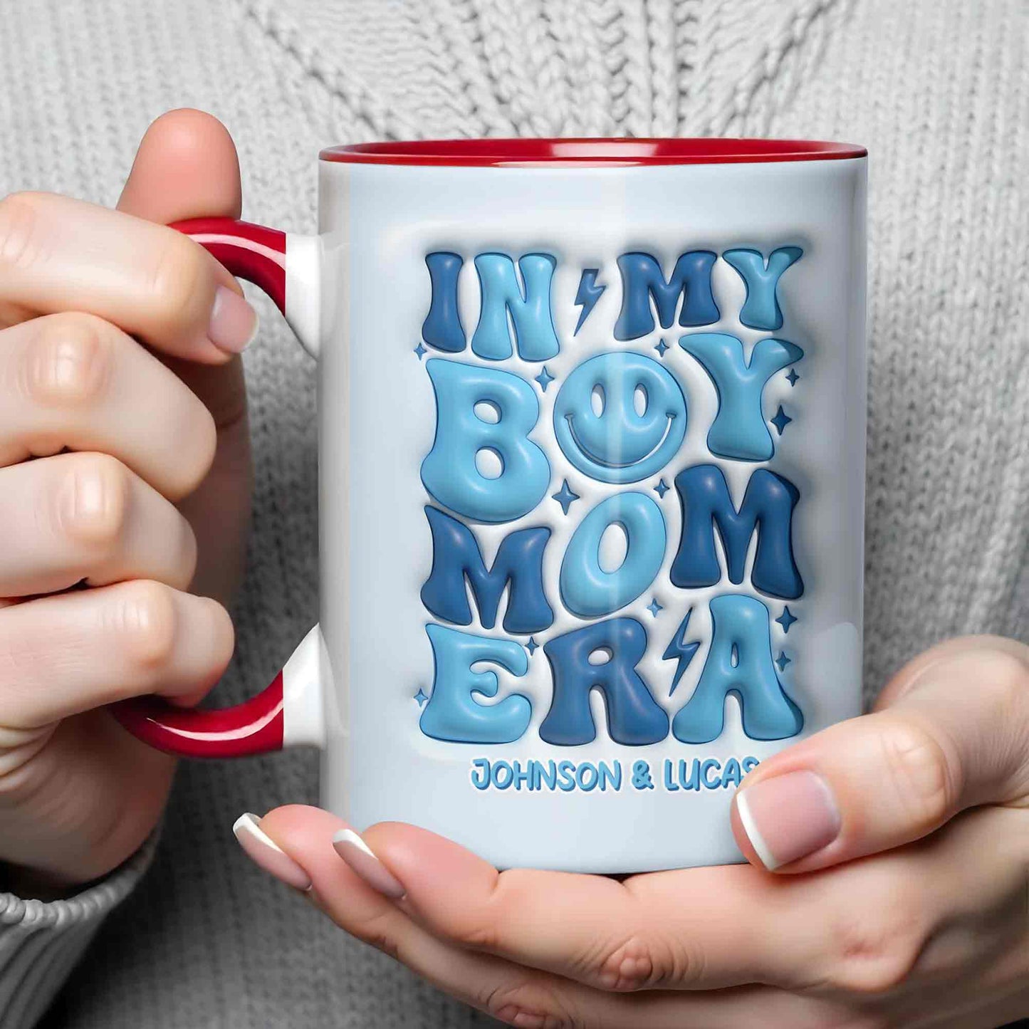 In My Boy Mom Era With 3D Inflated Smiley Face And Stars - Personalized Custom Accent Mug - MOM293_AMUG