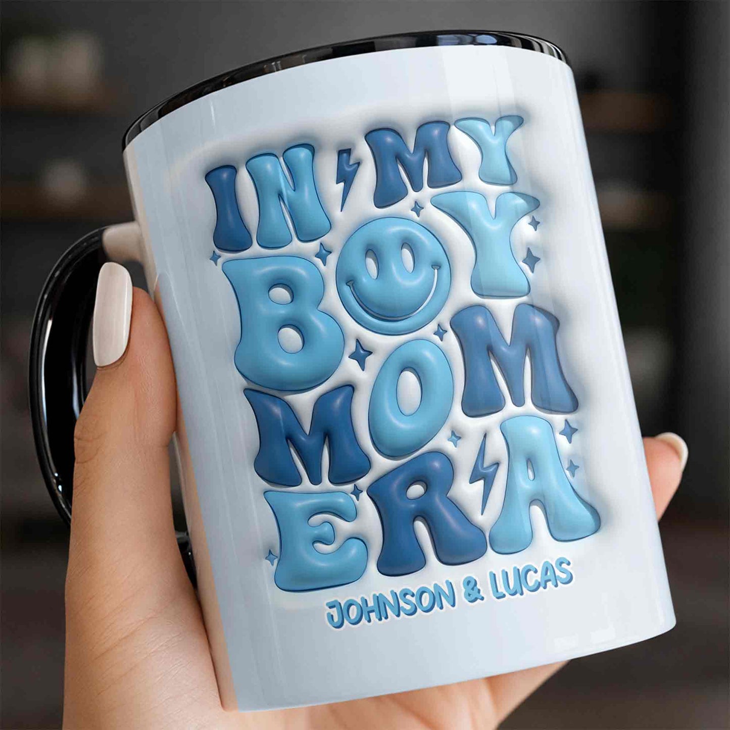 In My Boy Mom Era With 3D Inflated Smiley Face And Stars - Personalized Custom Accent Mug - MOM293_AMUG