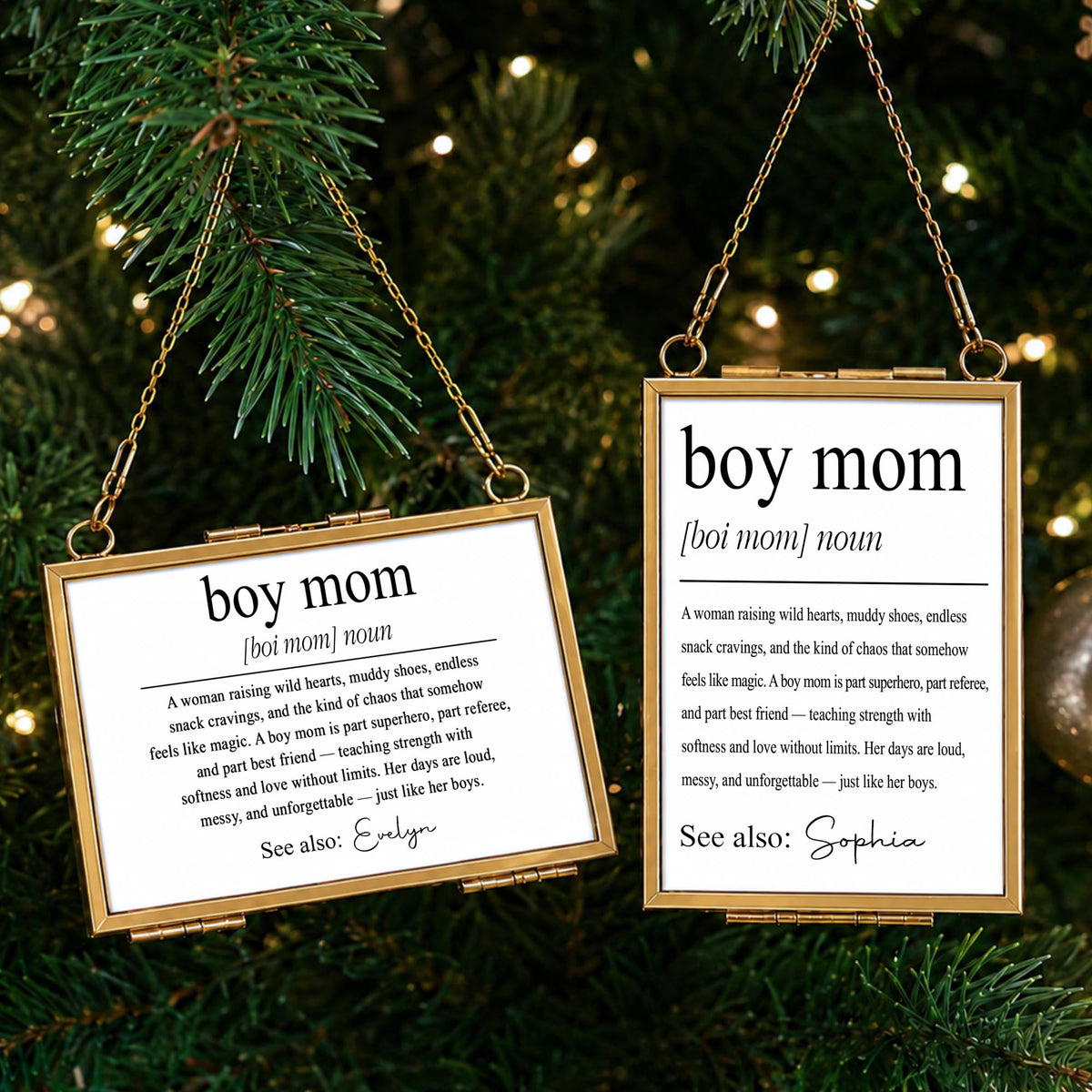 Boy Mom Definition A Woman Raising Wild Hearts Gold Frame - Personalized Metal Frame Ornament - MOM295_GOFRO