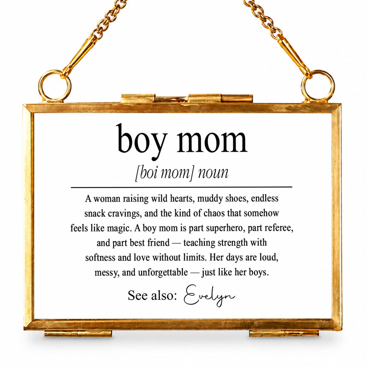 Boy Mom Definition A Woman Raising Wild Hearts Gold Frame - Personalized Metal Frame Ornament - MOM295_GOFRO
