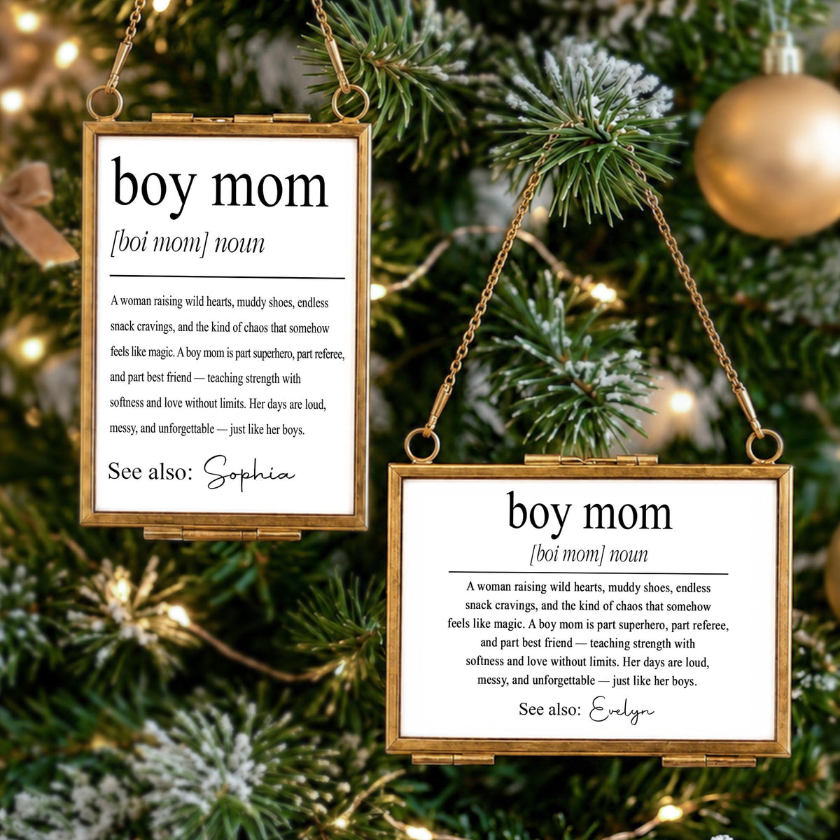 Boy Mom Definition A Woman Raising Wild Hearts Gold Frame - Personalized Metal Frame Ornament - MOM295_GOFRO