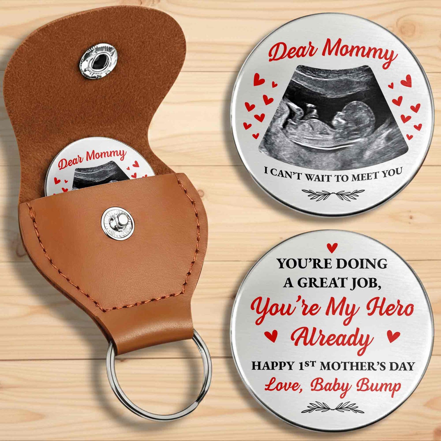 Dear Mommy I Can't Wait To Meet You Ultrasound Photo And Hearts - Personalized Custom Pocket Hug - MOM301_HTOK