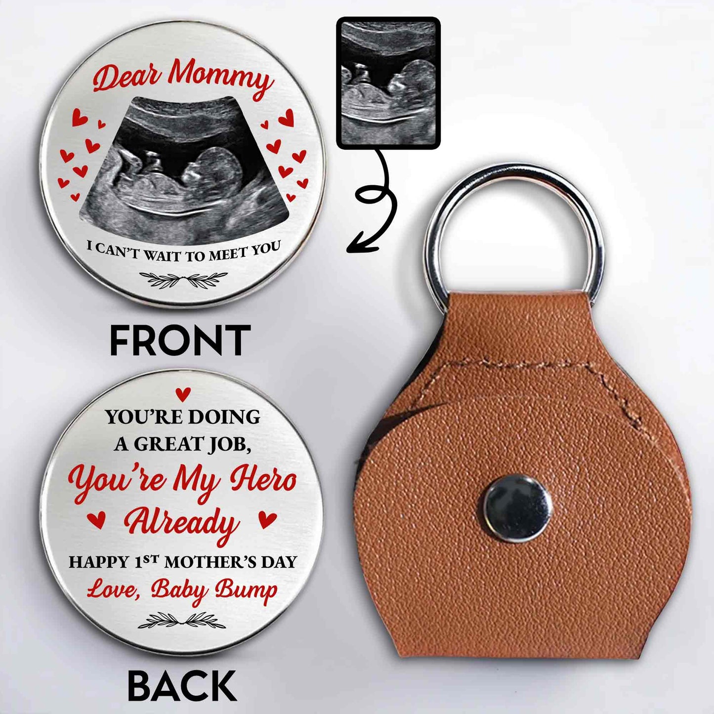 Dear Mommy I Can't Wait To Meet You Ultrasound Photo And Hearts - Personalized Custom Pocket Hug - MOM301_HTOK