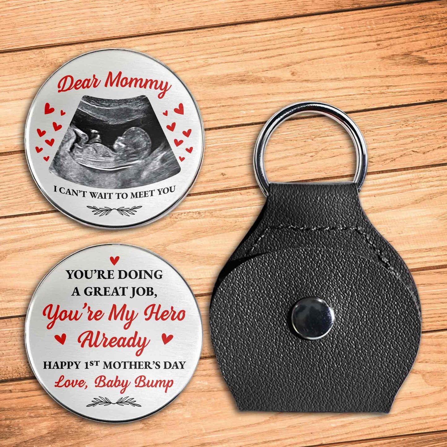 Dear Mommy I Can't Wait To Meet You Ultrasound Photo And Hearts - Personalized Custom Pocket Hug - MOM301_HTOK