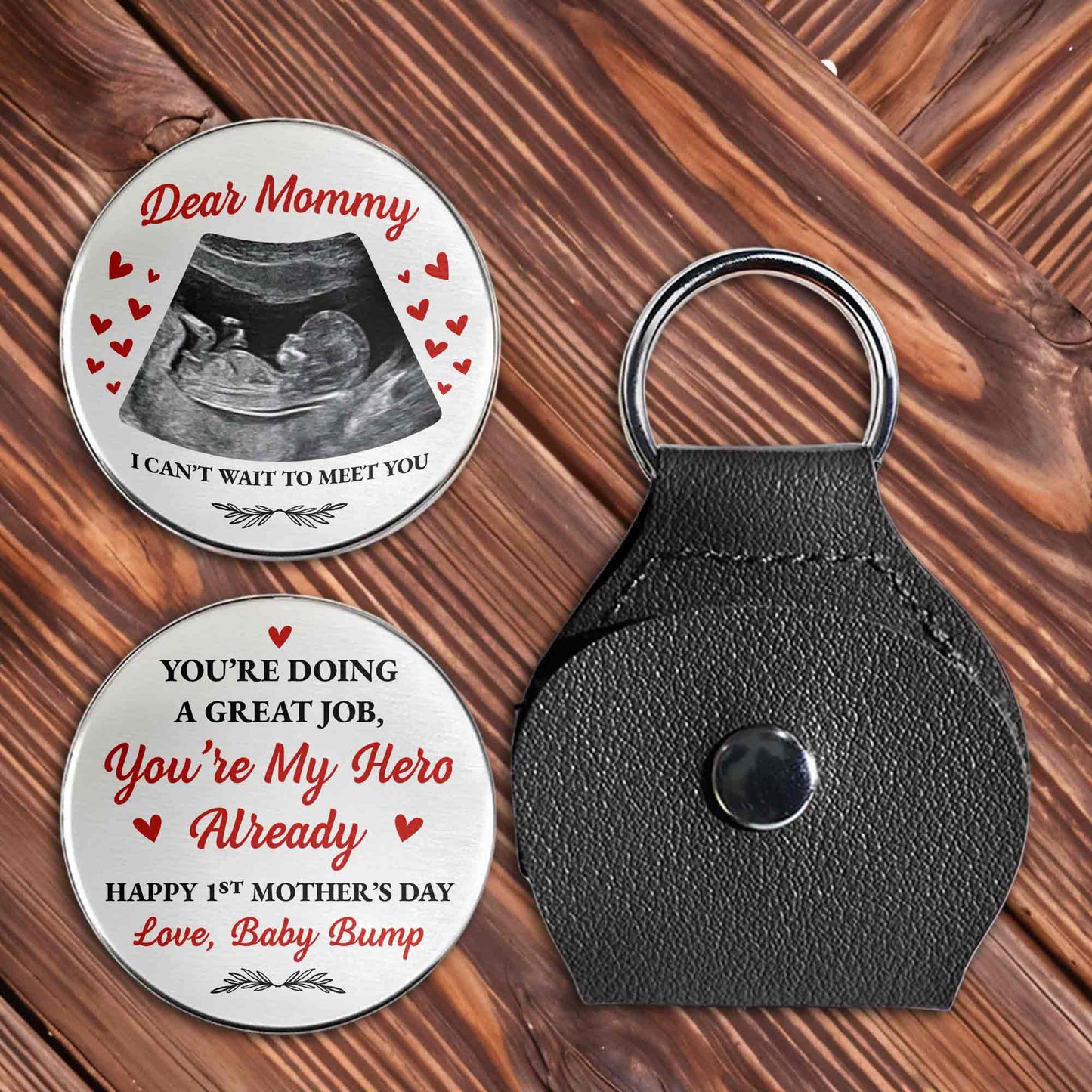 Dear Mommy I Can't Wait To Meet You Ultrasound Photo And Hearts - Personalized Custom Pocket Hug - MOM301_HTOK