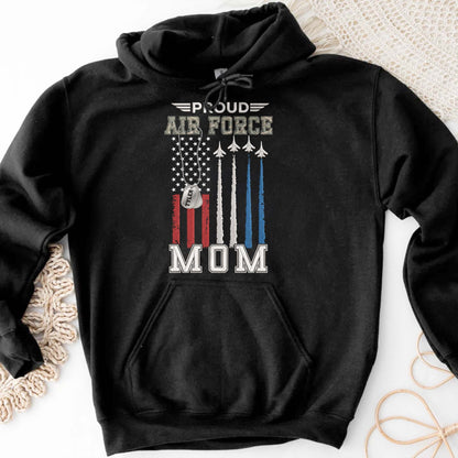 Proud Air Force Mom American Flag Jets Dog Tag Design - Personalized Custom Unisex T-shirt, Hoodie - MOM304_BBAS