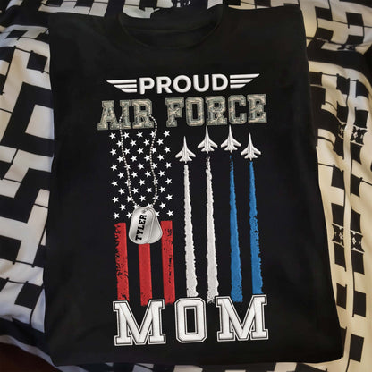 Proud Air Force Mom American Flag Jets Dog Tag Design - Personalized Custom Unisex T-shirt, Hoodie - MOM304_BBAS