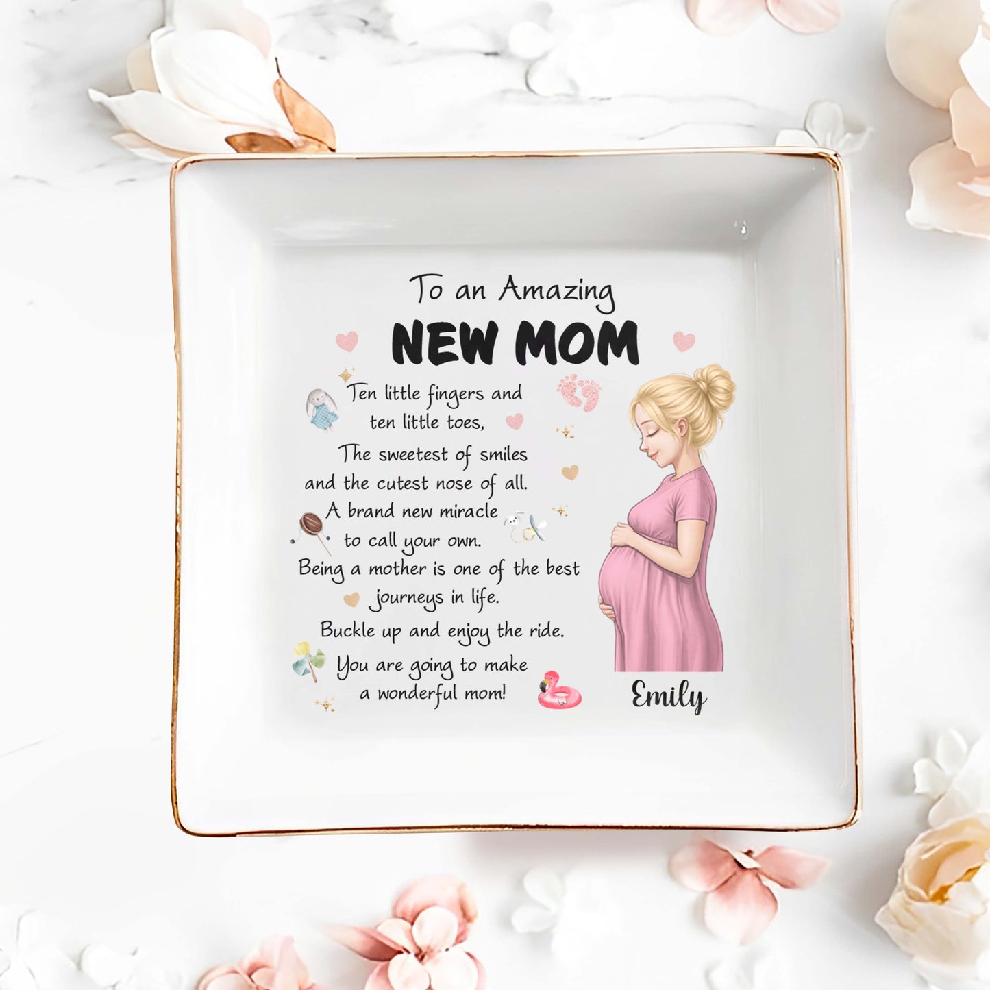 To An Amazing New Mom Pregnant Woman Miracle Journey - Personalized Custom Jewelry Dish, Square Ceramic Dish - MOM346_SCRD