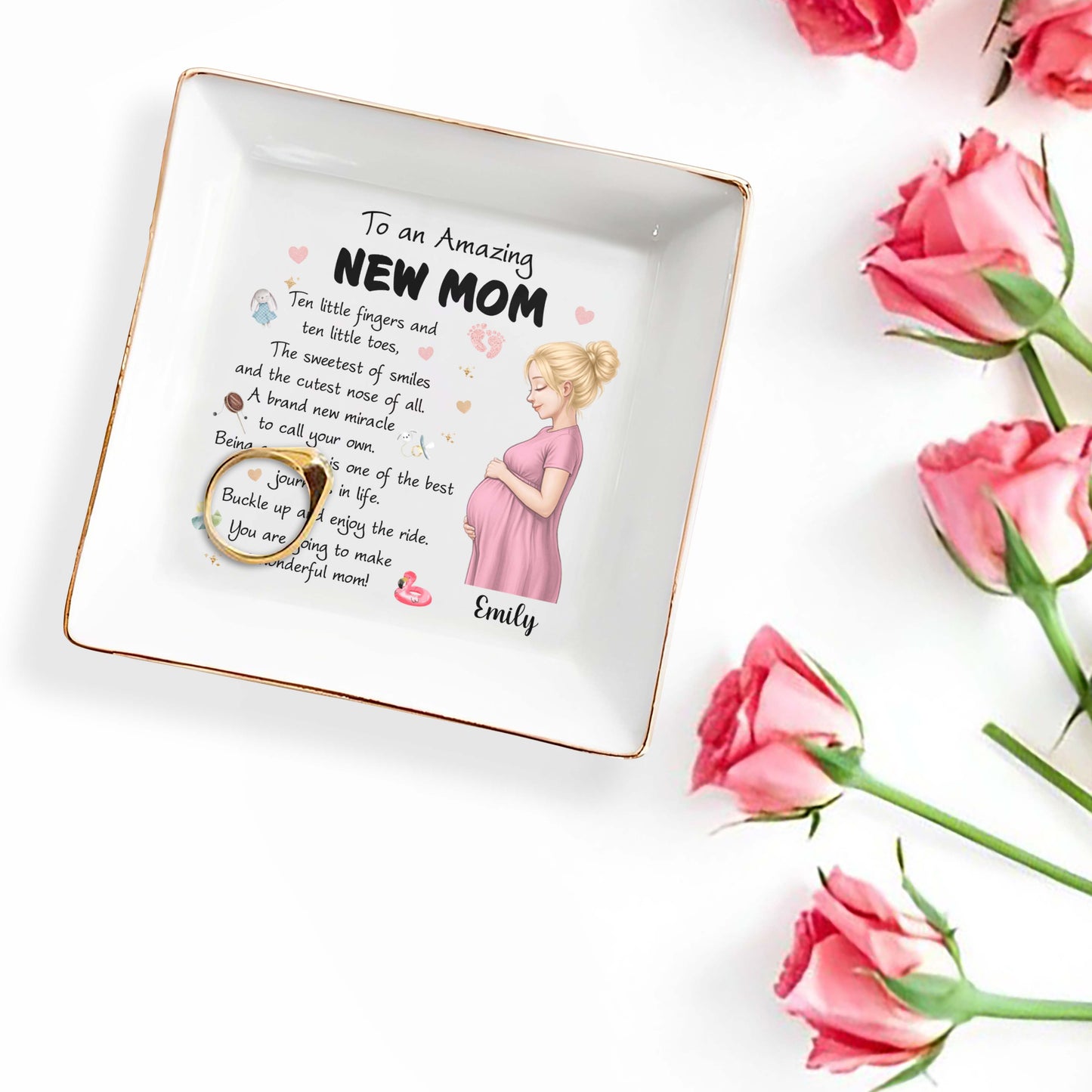 To An Amazing New Mom Pregnant Woman Miracle Journey - Personalized Custom Jewelry Dish, Square Ceramic Dish - MOM346_SCRD