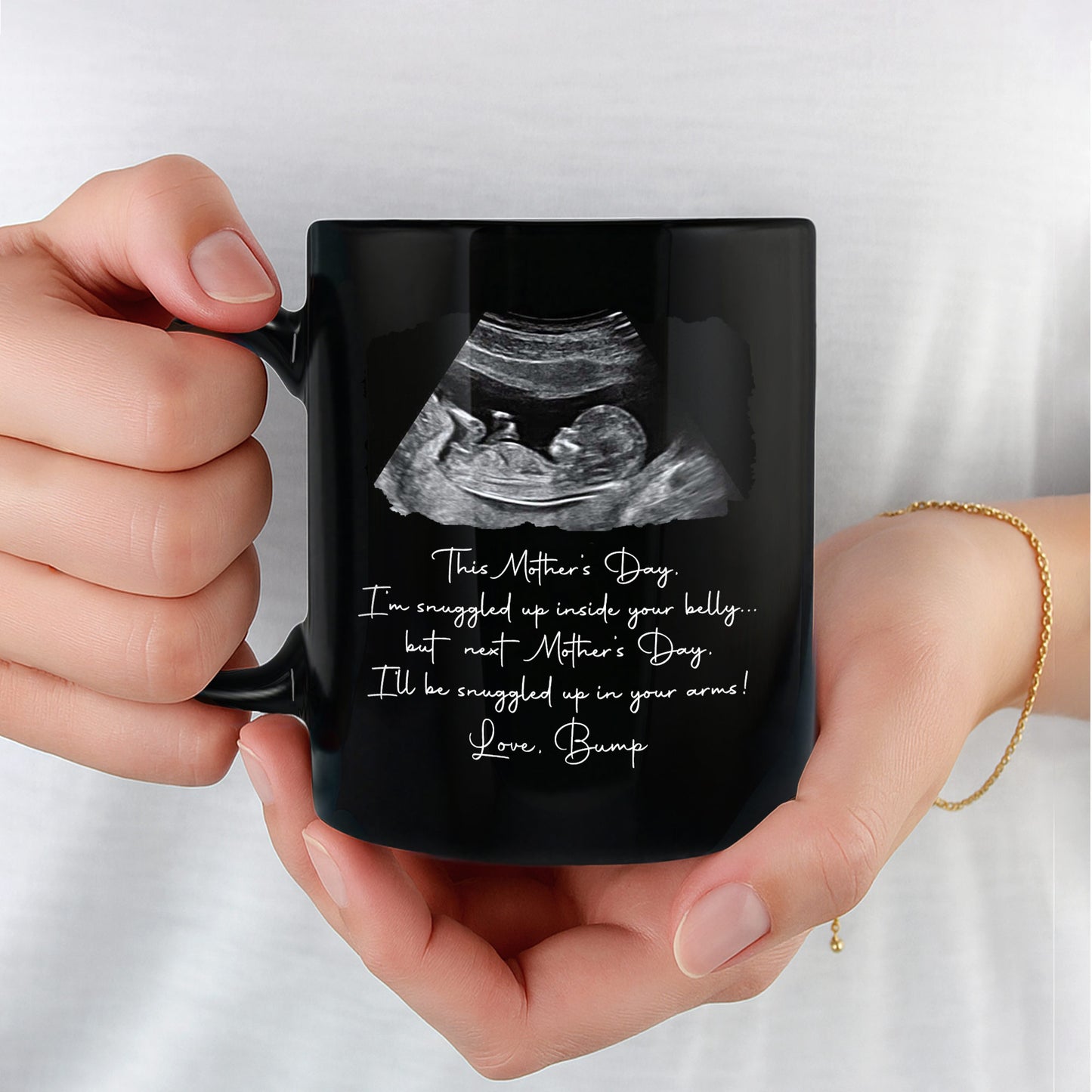 This Mother's Day I'm Snuggled Up Inside Your Belly Ultrasound Design - Personalized Custom Black Mug - MOM375_BMUG