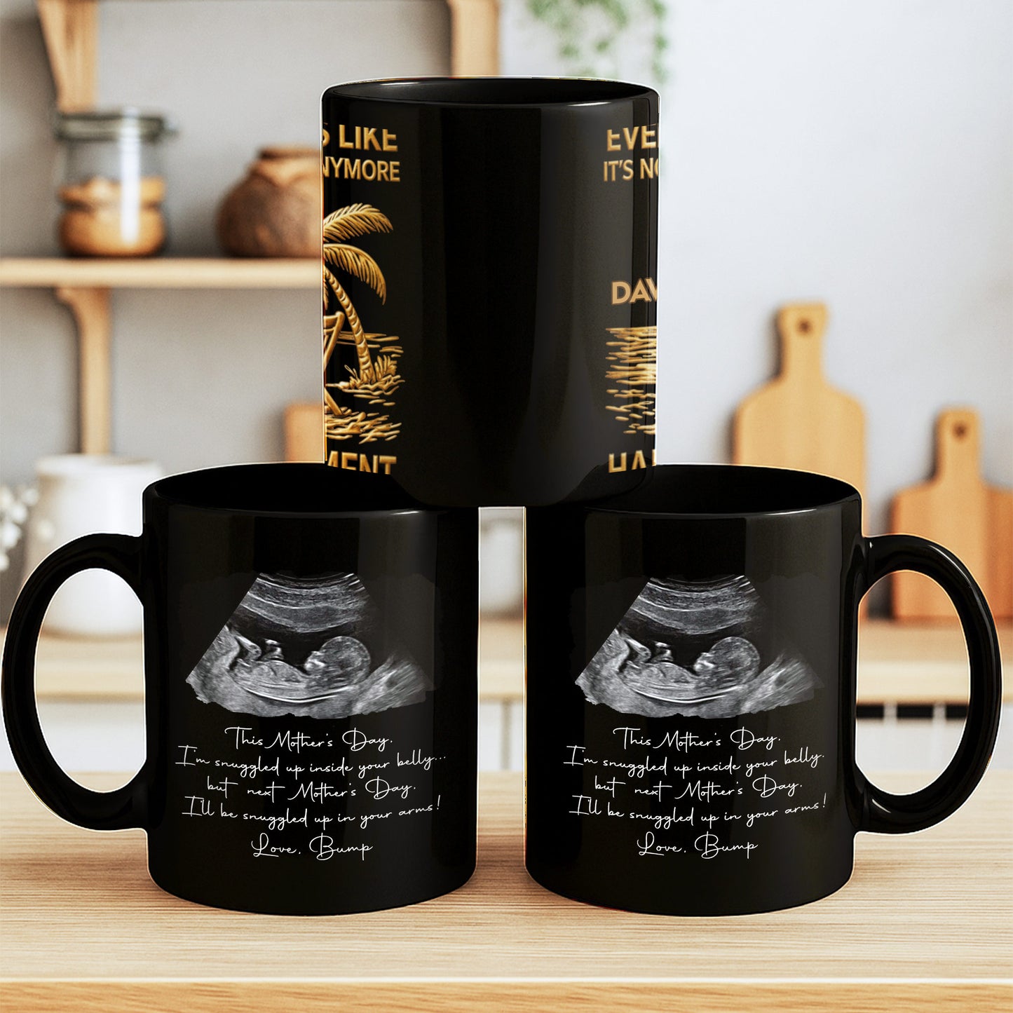 This Mother's Day I'm Snuggled Up Inside Your Belly Ultrasound Design - Personalized Custom Black Mug - MOM375_BMUG