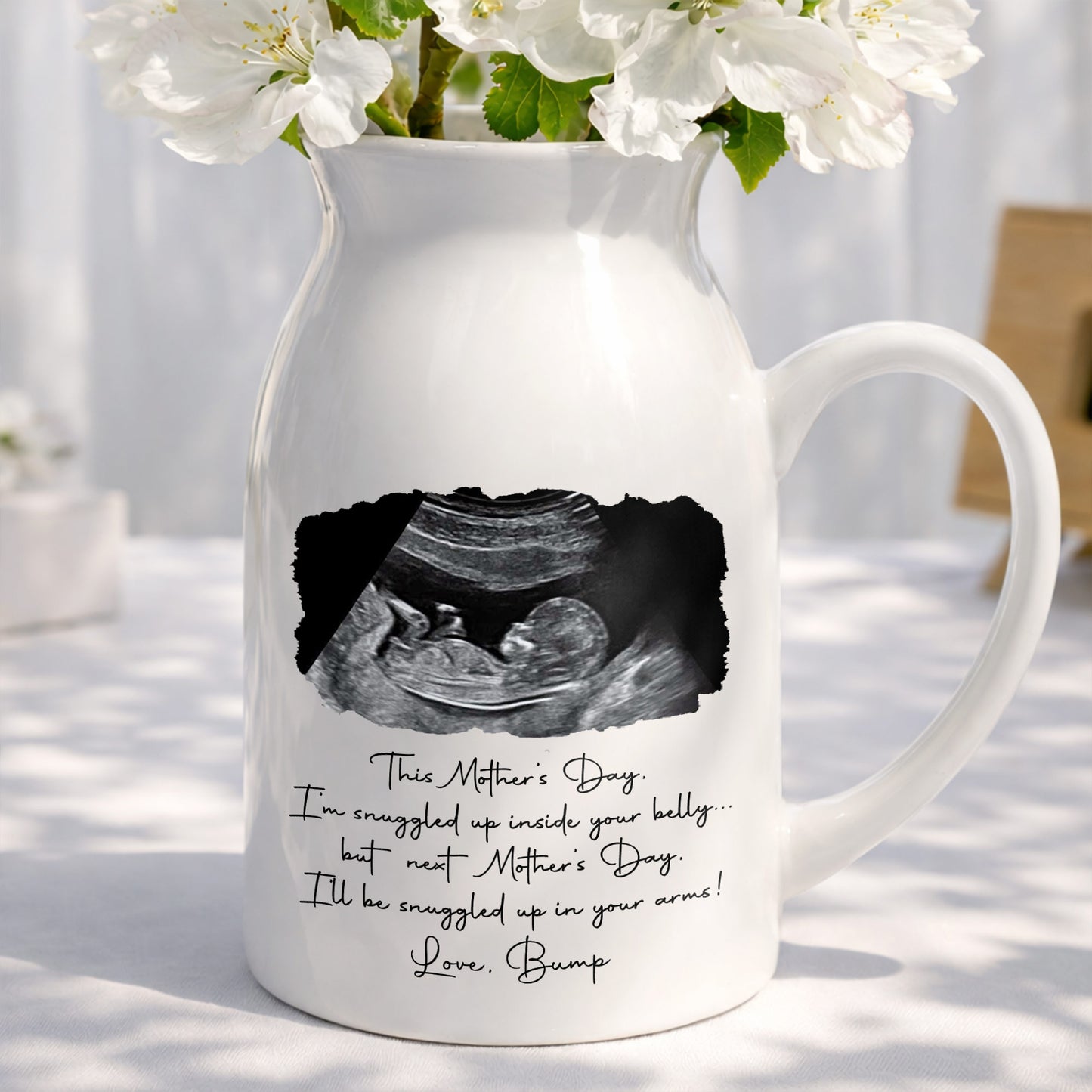 This Mother's Day I'm Snuggled Up Ultrasound Photo Sonogram - Personalized Ceramic Flower Vase - MOM375_CEV