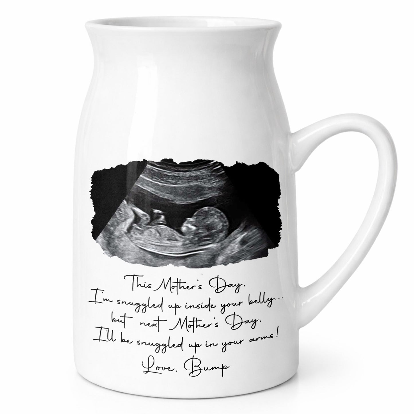 This Mother's Day I'm Snuggled Up Ultrasound Photo Sonogram - Personalized Ceramic Flower Vase - MOM375_CEV