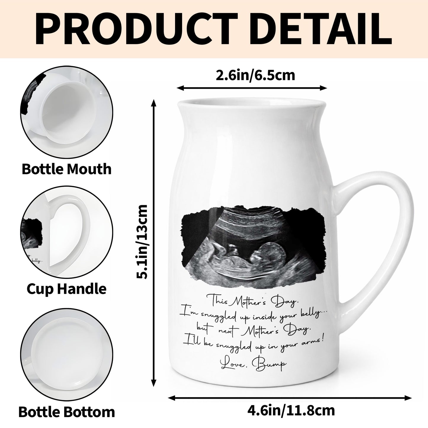 This Mother's Day I'm Snuggled Up Ultrasound Photo Sonogram - Personalized Ceramic Flower Vase - MOM375_CEV