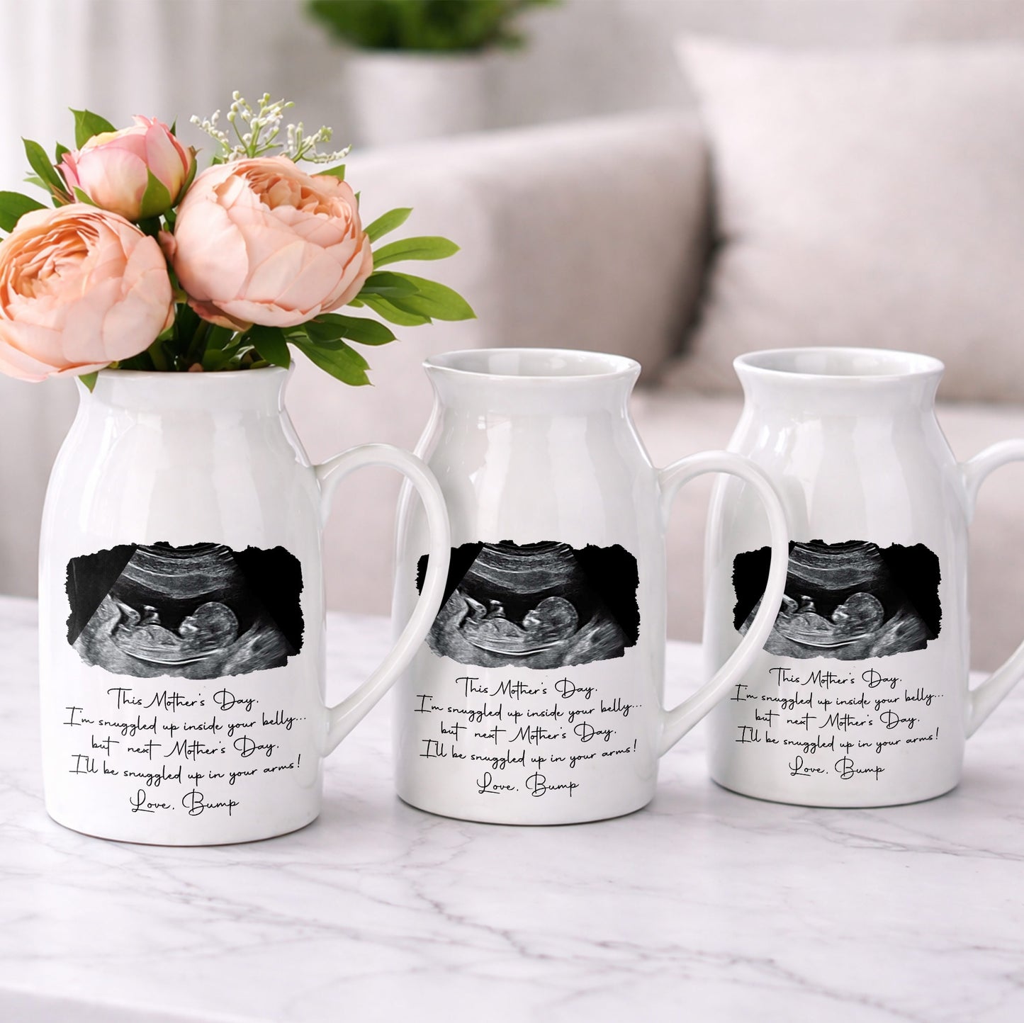 This Mother's Day I'm Snuggled Up Ultrasound Photo Sonogram - Personalized Ceramic Flower Vase - MOM375_CEV