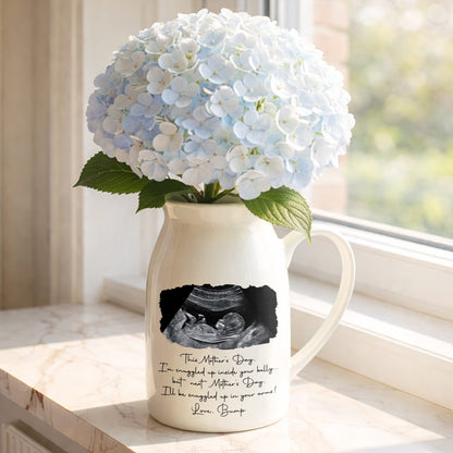 This Mother's Day I'm Snuggled Up Ultrasound Photo Sonogram - Personalized Ceramic Flower Vase - MOM375_CEV