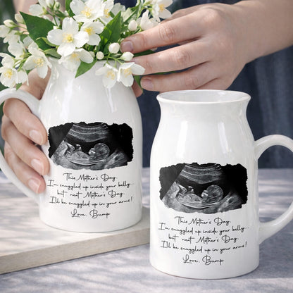 This Mother's Day I'm Snuggled Up Ultrasound Photo Sonogram - Personalized Ceramic Flower Vase - MOM375_CEV