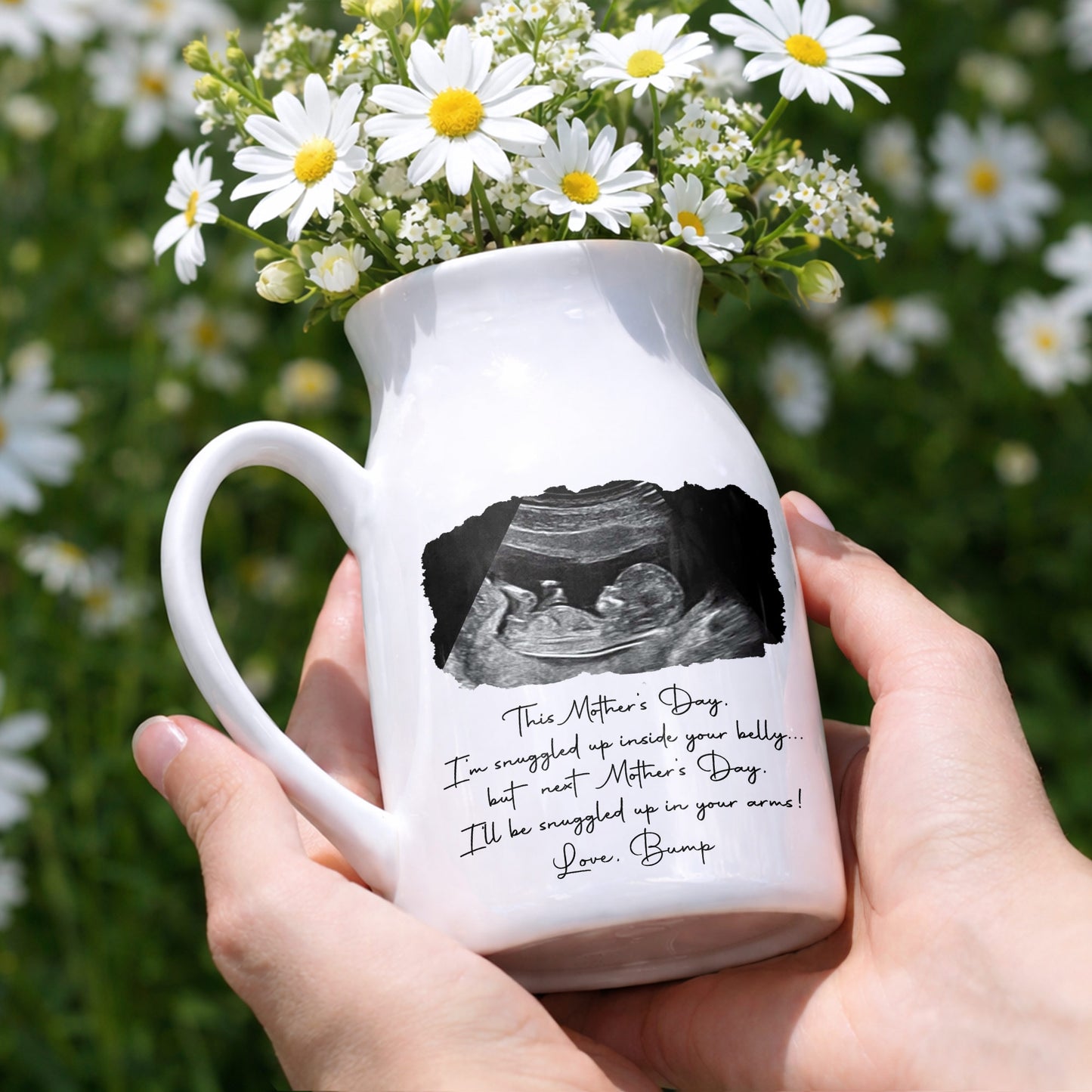 This Mother's Day I'm Snuggled Up Ultrasound Photo Sonogram - Personalized Ceramic Flower Vase - MOM375_CEV