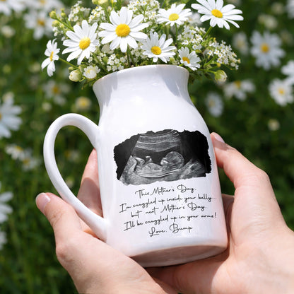 This Mother's Day I'm Snuggled Up Ultrasound Photo Sonogram - Personalized Ceramic Flower Vase - MOM375_CEV