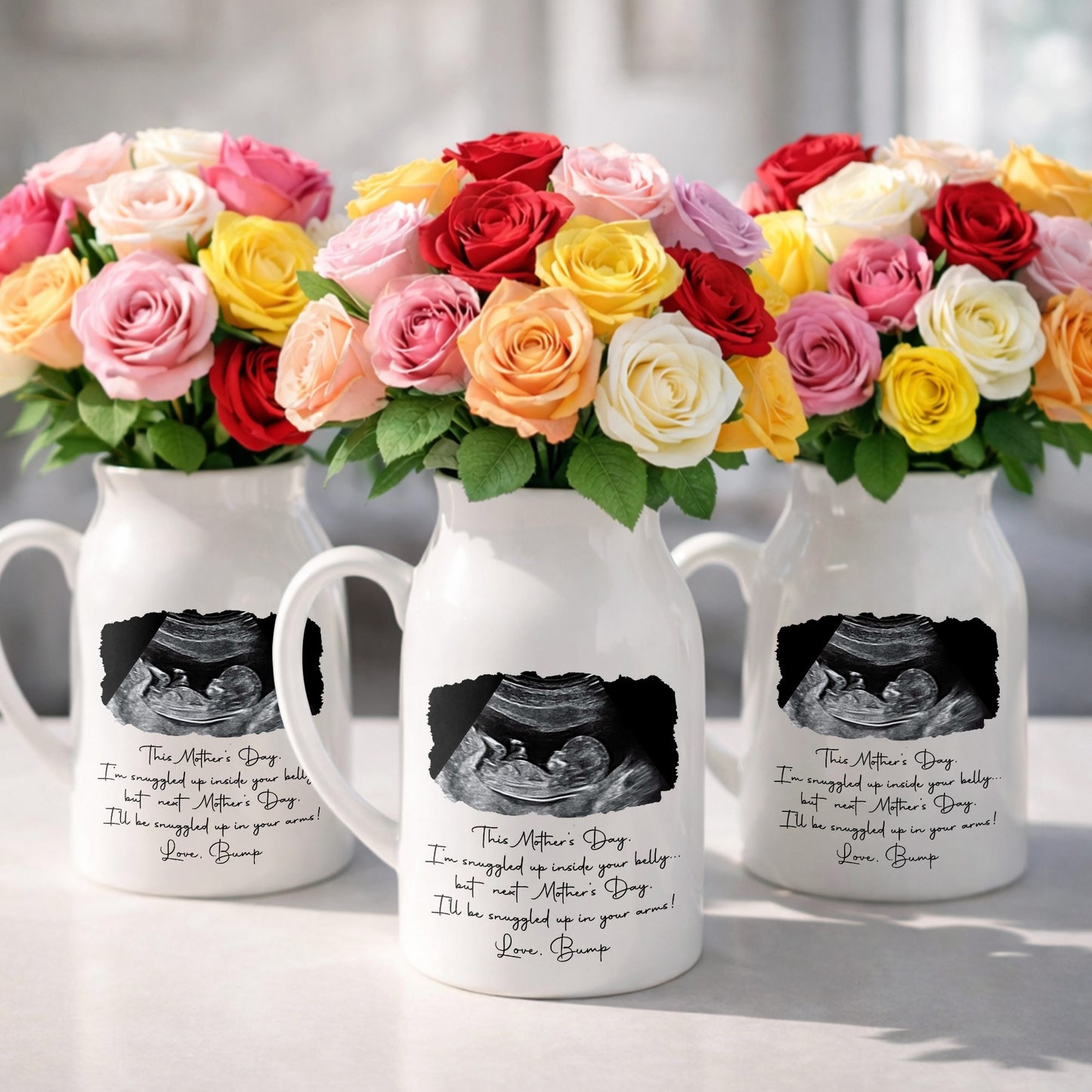 This Mother's Day I'm Snuggled Up Ultrasound Photo Sonogram - Personalized Ceramic Flower Vase - MOM375_CEV